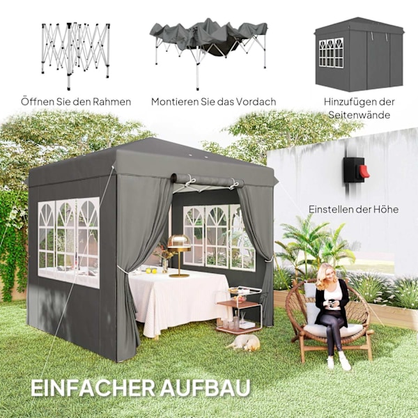 Rootz Pop Up Gazebo - Puutarhateltta - Ulkopaviljonki - UPF50+ UV -suoja - tummanharmaa - 250L x 250W x 268H cm