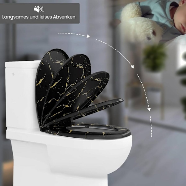 Rootz Soft Close Toalettsits - Ovalt O-format toalettlock - Duroplast - Guldglitter - 37,1 cm x 45,5 cm - Tyst stängning - 175 kg Kapacitet