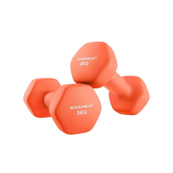 Rootz Set med 2 röda hantlar - Orange - Gjutjärn - Neoprenbeläggning - 20 cm x 9 cm - 11,5 cm x 3,8 cm Handtag - 3 kg styck