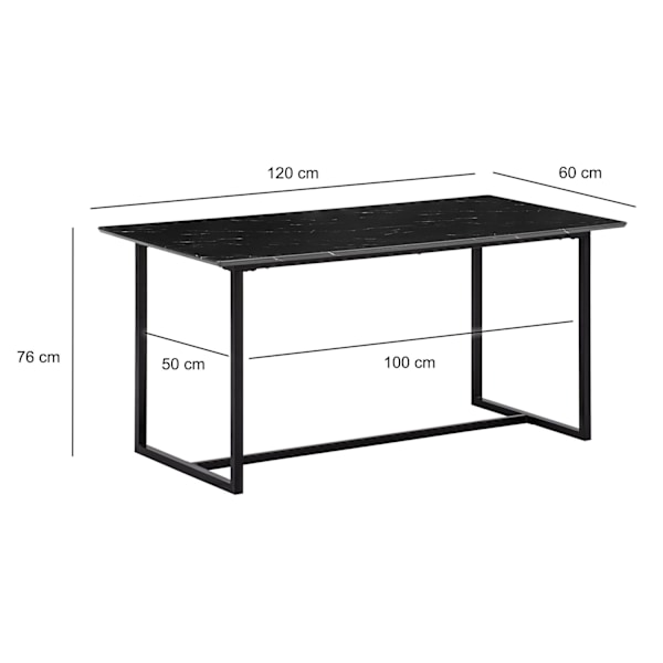 Rootz Moderne spisebord - Lille spisebord - rektangulært bord - sort look - sæder 6 - 120 cm x 60 cm x 76 cm