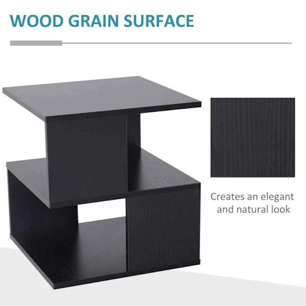 Rootz Side Table - 2-tier Side Table - Bed Table With Modern Design - Coffee Table For Office - Living Room - Dining Room - Black - 40 x 40 x 43 cm