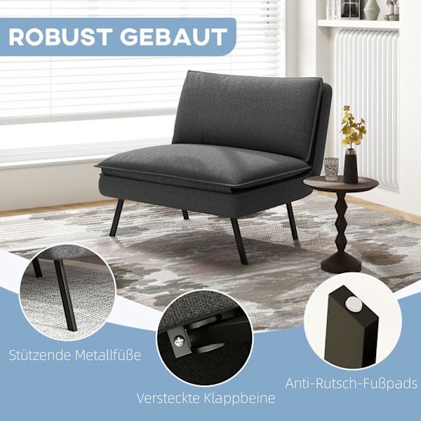 Rootz SOFA BED - Justerbar ryggstöd - Bortabell tyg - Integrerat nackstöd - 76L x 75W x 56H cm (golvstol) - Grå