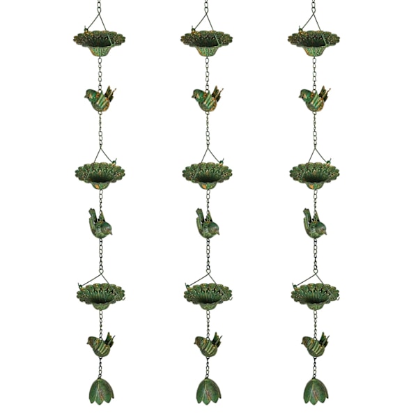 Rootz 3er Set Rain Chain - Drain Chain - Rainflow Chain - Korrosionsbestandig - 123 cm X Ø12CM til let havedekoration
