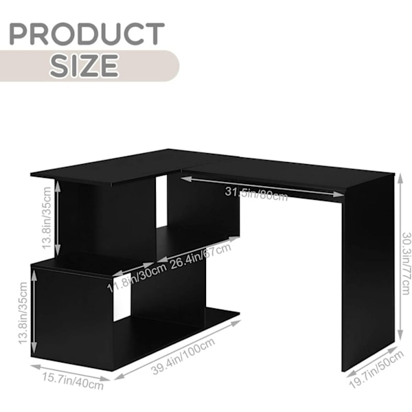 Rootz L-formet 2-i-1 skrivebordshylde - Computerbord - Gaming Station - E1 træmateriale - 100 cm x 77 cm x 120 cm