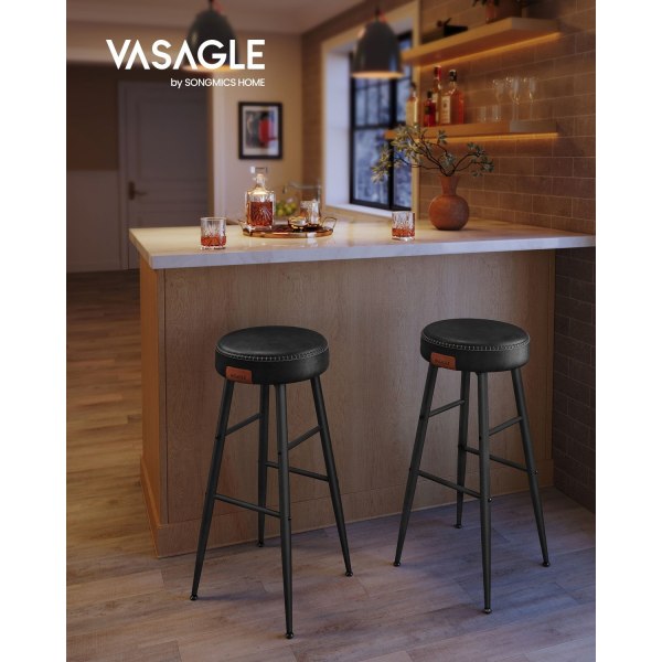 Rootz 2-delads set barstolar - Kökspallar - Sitsar i mothöjd - Stålram - Högelastiskt skum - PU syntetiskt läder - Plywood - 51,6 cm x 51,6 cm x 76,2