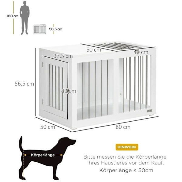 Rootz PawHut 2-dørs hundebur - Hundebur - Pet Kennel - Beskyttet og sikkert tilbagetog - Låsende stålnet - 80 cm x 50 cm x 56,5 cm - Hvid + Sølv