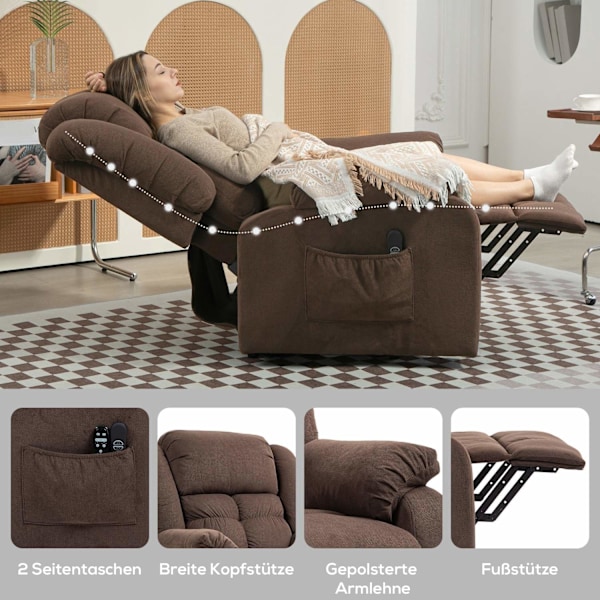 Rootz stand -up hvilestol - Massagestol - Opvarmet stol - Hyggelig komfort - 92W x 102d x 104h cm - Brun fløjls finish