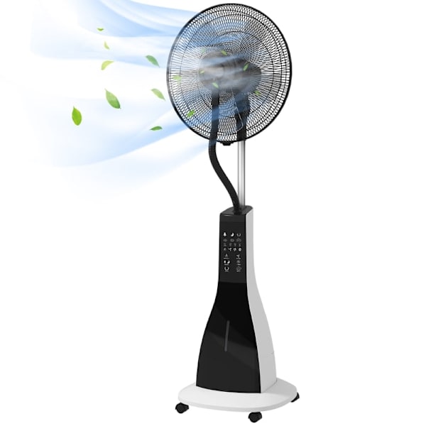 Rootz 2-i-1 piedestalfläkt med befuktning - Tyst golvfläkt - Mobil kylfläkt - Fjärrkontroll - 3 hastigheter och lägen - 75° vridbar - 44,5 cm x 38,5 c