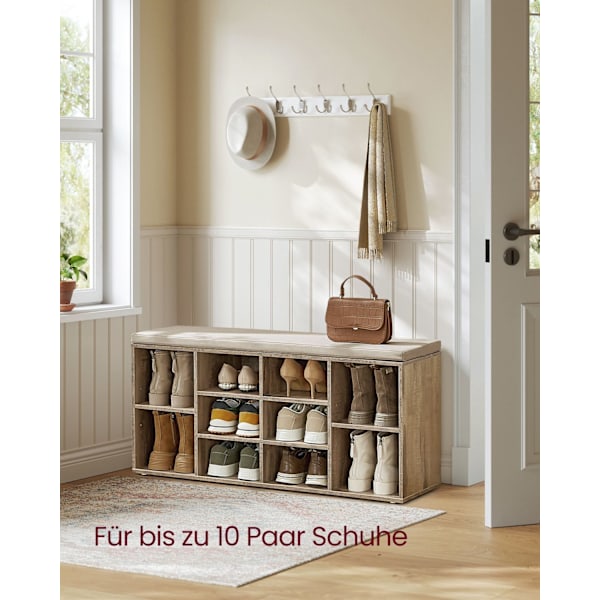Rootz Skobänk - Förvaringsbänk - Entréorganisator - Spånskiva - 30cm x 104cm x 48cm. Perfekt för entré, vardagsrum, sovrum. Camel Brown.