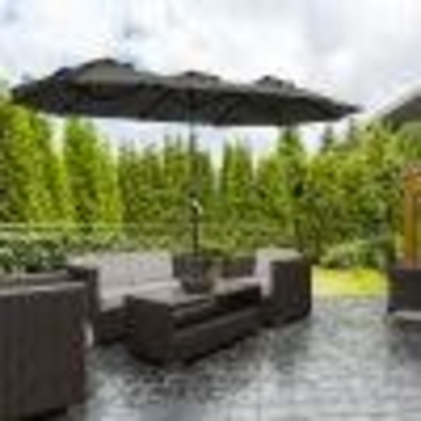 Rootz Parasol - Haveparasol - Kan vippes med håndsving - Vindkapsel - Polyester + Stål - Grå - 285 x 147 cm