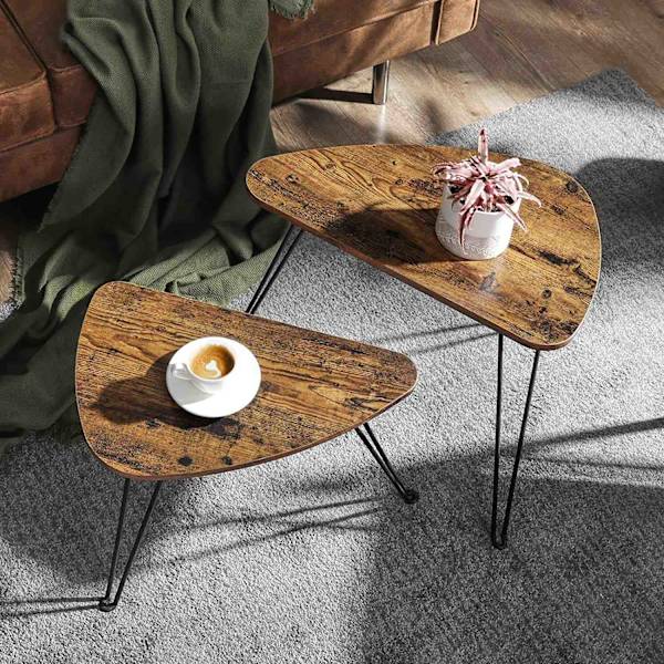 Rootz Sideborde Sæt med 2 - Sofabord Træ - Industrielt Sofabord - Brun/Sort - 60 x 38 x 47,5 cm (LxBxH)