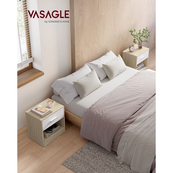 Rootz 2-osaiset sivupöydät - Lastulevyn päätypöydät - Yöpöydät - Natural Beige ja Classic White - Kevyt - Tukeva rakenne - Helppo koota - 28 cm x 39 c