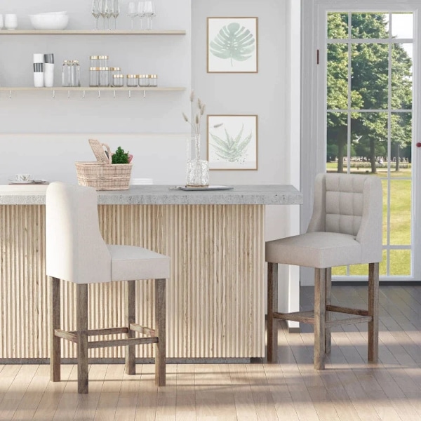 Rootz Barpall - Set med 2 barstolar - Barstolar - Elegant barstol - Högkvalitativ barstol - Pallar med fotstöd - Inklusive fotstöd - Grå + Natur - 47