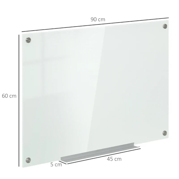 Rootz Glas Whiteboard - Memo Board - Whiteboard - 4 kuglepenne - 6 magneter - 1 svamp - 1 hylde - Kontorartikler - Hvid - 90L x 60W cm