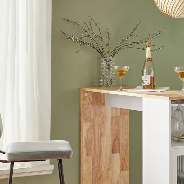 Rootz Barbord - Spisebord - Køkkenbord - MDF & Gummitræ - Vinglasholder - Rummelig opbevaring - Nem montering - 108cm x 105cm x 40cm