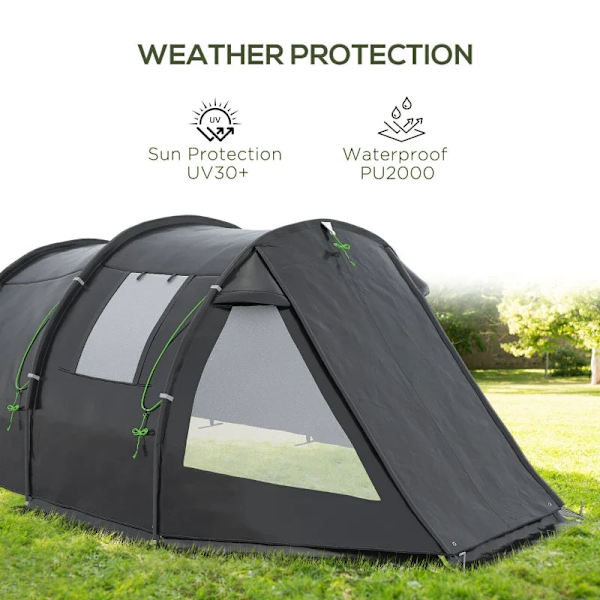 Rootz Campingtält - Väderbeständig - Trekkingstält - 2 rum - Bärbar resväska - UV 30+ Solskydd - Taft 100 % polyester-glasfiber - Svart - 475L x 264W