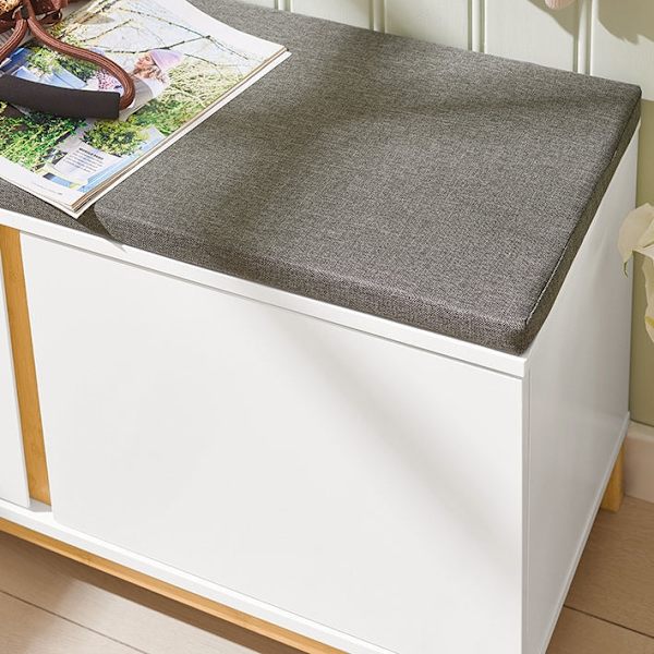 Rootz Skobänk med vadderad sits - Entrébänk - Förvaringsorganisator - Justerbara hyllor - Slitstark bamburam - 90 cm x 46 cm x 34 cm