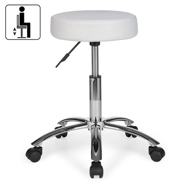 Rootz pall design arbetspall tyg överdrag vit ottoman med hjul Rullpall klädd utan ryggstöd XL