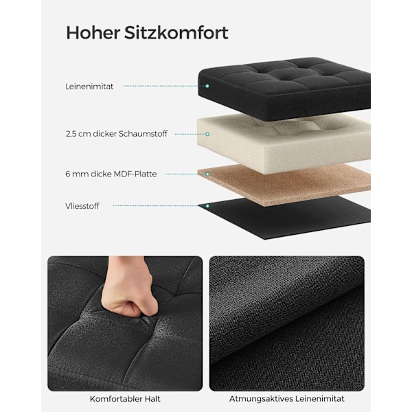 Rootz-istuinarkku - Säilytys ottomaanit - Jalkatuki - Pellavajäljitelmä - MDF - Vaahtomuovi - 30cm x 30cm x 30cm - Basic Black - 1,6kg - 130kg Max kuo
