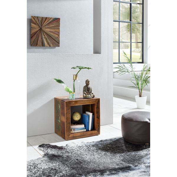 Rootz Sidobord Shabby-Chic Recycling Mango massivt träbord brun Litet bord 45x45x35cm Design Cube