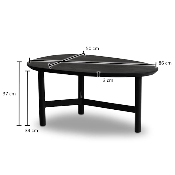 Rootz Modern Design Soffbord - Njurformat bord - Stativstomme - Handgjord - Mangoträ - Svart - 86cm x 50cm x 37cm - Tidlöst utseende - Naturligt trä å