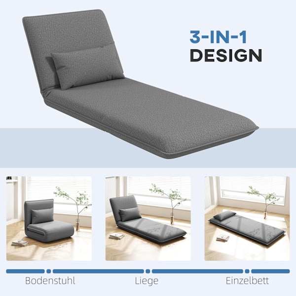 Rootz 3 -i -1 Justerbar gulvstol - Chaise Lounge - Gæsteseng - 6 -positionskomfort - Faux læder - 75 cm x 81 cm x 68 cm