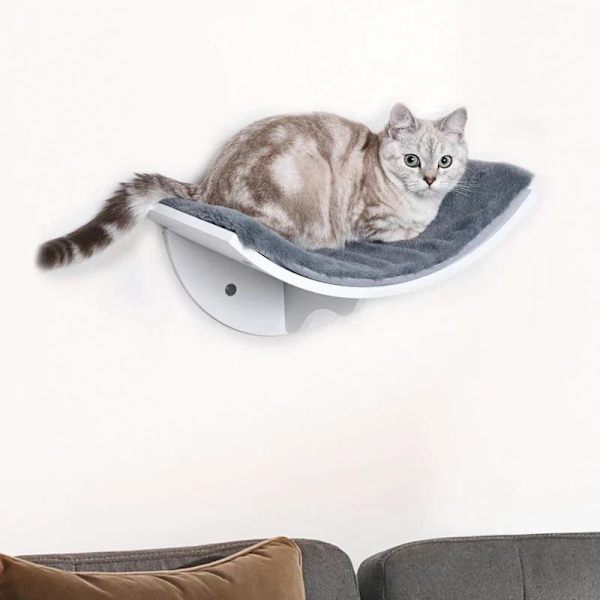 Rootz Kattsäng - Kattsäng - Kattsäng - Kattsäng - Katthylla - Väggmonterad plyschdyna - Vit/Grå - 41 x 28 x 21 cm