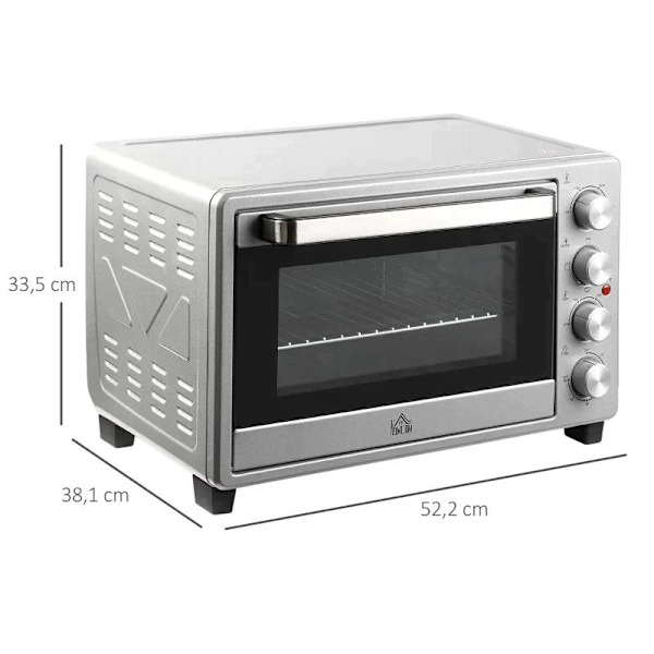 Rootz miniugn - Elektrisk miniugn med slagg droppbricka - Trådställ - Bakplåtshandtag - Metall - Rostfritt stål - Glas - Silver - 52,2 x 38,1 x 33,5 c