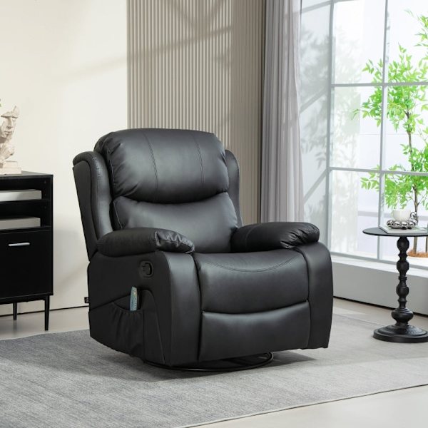 Rootz TV-lænestol med massagefunktion - Opvarmet biografstol - 360° rotation - Rocker Recliner - 8 massagepunkter - Tyk polstring - Fjernbetjening - 9