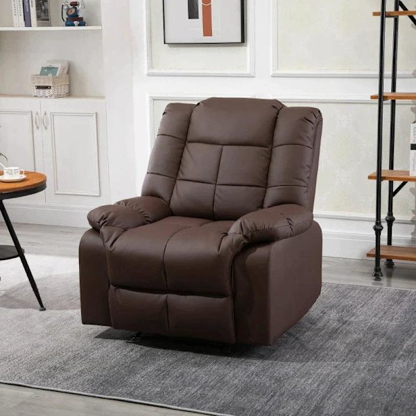 Rootz Massagestol - Afslapningsstol - Tv-stol - Massagefunktion - Kan vippes med fjernbetjening - Imiteret læder - Brun - 94 x 99 x 99 cm