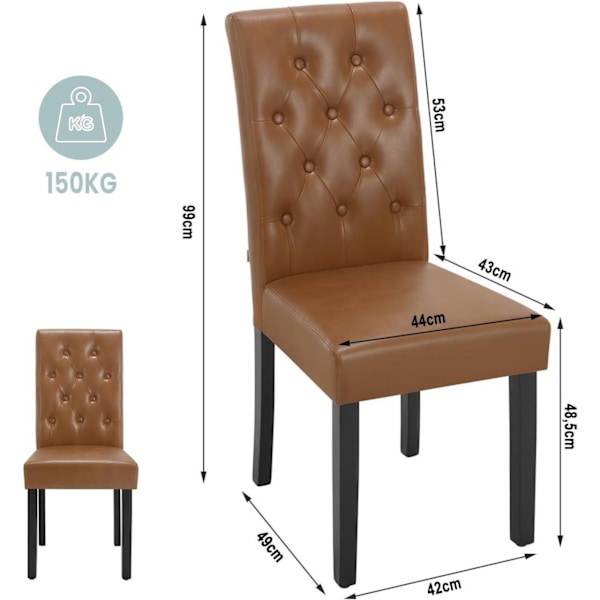 Rootz Spisestuestol - Højrygget Stol - Imiteret læderstol - Ergonomisk design - Nem vedligeholdelse - Robust konstruktion - 44cm x 99cm x 59cm