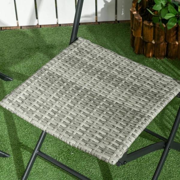 Rod 3 stk. Havesiddegruppe - 2 klapstole - 1 klapbord - Rattanlook - Metalstel - Lysegrå - 60L x 60W x 72H cm