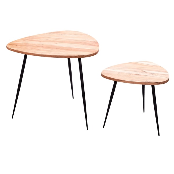 Rootz set med 2 häckbord akacia massivt trä - metall soffbord litet - Design sidobord set med två träbord Vardagsrumsbord bord metallram