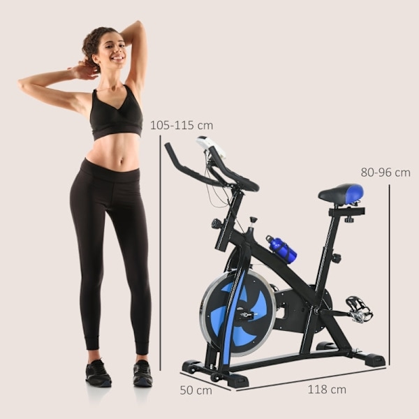 Rootz motionscykel - Inomhuscykel - Tyst bältesdrift - Justerbart motstånd - LCD-skärm - Blå - 118cm x 50cm x 105-115cm