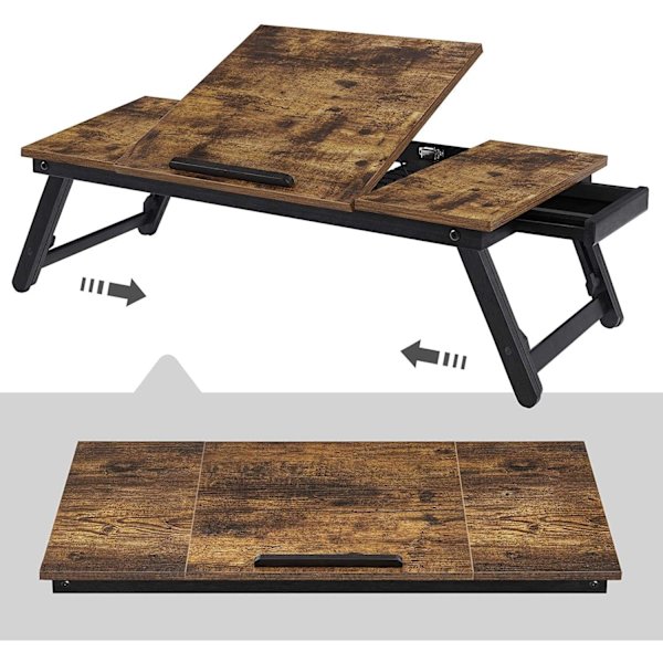 Rootz Laptop Bord - Laptop Stand - Notebook Bord - Morgenmadsbakke - Foldbare ben - Højdejusterbar - Op til 14,3 tommer - Brun - Sort - 71 x 35 x 23 c