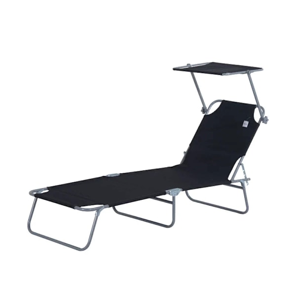 Rootz Solseng - Haveseng - Liggestol Strand - Sammenklappelig liggestol - Med solafskærmning - Sort - 187 x 58 x 36 cm