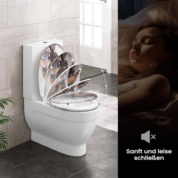 Rootz O-formad termosad toalettsits - Soft Close - Quick Release - Rostfritt stål Gångjärn - 37 cm x 47,5 cm - Antracit trämönster