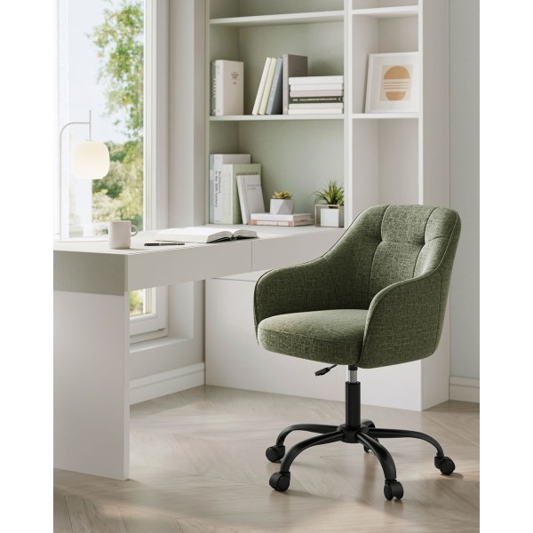 Rootz Swivel Chair - Green Accent Chair - Rullande fåtölj - Stålstomme - Skumstoppning - Bomulllinneblandning - 69cm x 65cm x 93cm - Bekväma sittplats