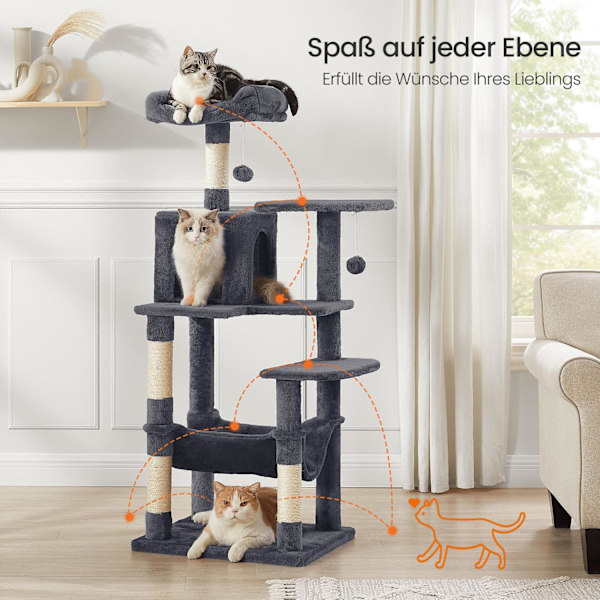 Rootz Cat Scratching Post - Cat Tree - 143 cm High Scratch Tower - Mjukt plyschskydd - 55 x 45 x 143 cm