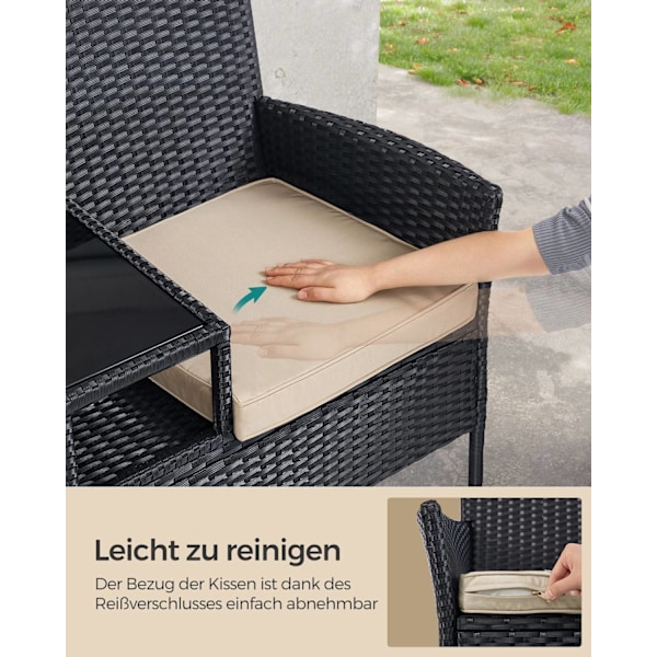 Rootz 3-delt sæt havesofa - Udendørs sofa - Terrassemøbler - Stålramme - 65cm x 131cm x 84cm - Sort-Taupe - Vægt 13 kg