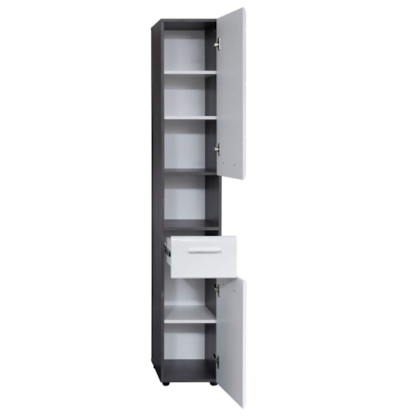 Rootz Tall Cabinet - Bathroom Storage Unit - Tower Shelf - Linen Closet - Utility Cupboard - Vertical Organizer - Standalone Rack - White High Gloss/S