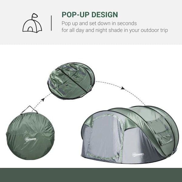 Rootz Campingtelt - Grøn, Mørkegrøn, Grå - Polyester, Glasfiber, Mesh - 103,74 cm x 86,61 cm x 48,42 cm
