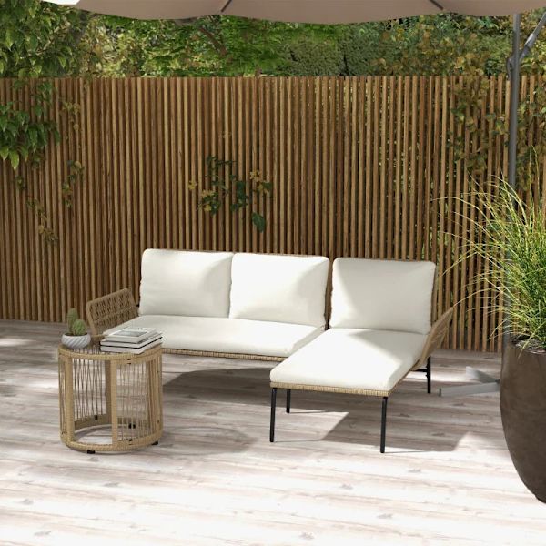 Rootz Havesiddegruppe - Loungemøbelsæt - Liggestol - Glasplade - PE Rattan - Naturlig + Cremehvid - 122 x 79 x 75 cm