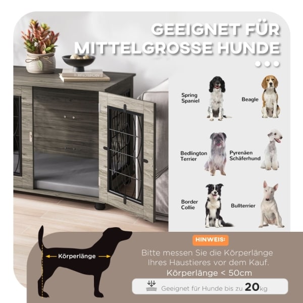 Rootz PawHut Dog Crate - Hundlåda - Pet Kennel - Snygg - Säker - Bekväm - 80cm x 56cm x 63cm - Spånskiva och stål