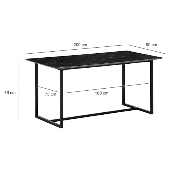 Rootz Stor spisebord - Moderne spisebord - Marmor Look Bord - Sæder 10, Anti -Slip, 200 cm x 90 cm x 76 cm