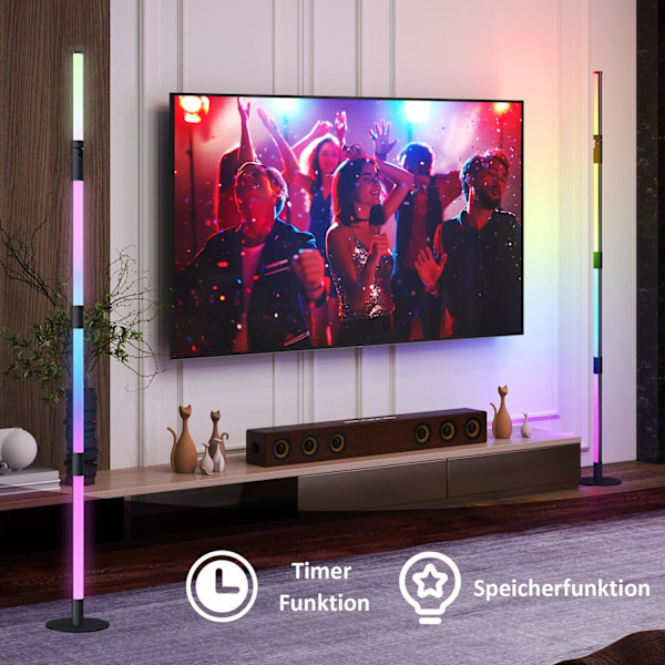 Rootz LED -golvlampa - Baslampa - Färgändringslampa - Musiksynkronisering - 18 cm x 159,5 cm - Remote Control & App -Black