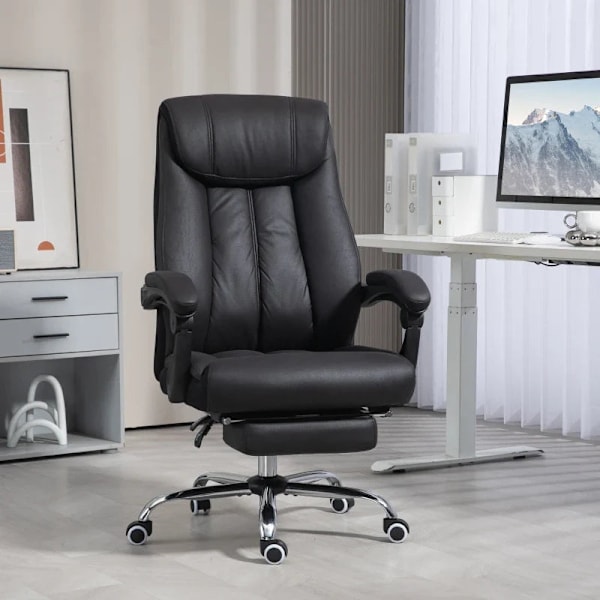 Rootz Kontorsstol - Skrivbordsstol - Executive Stol - Fotstöd - Justerbar i höjdled - 145° lutningsvinkel - Mikrofiber 100 % polyester - Skum - Svart