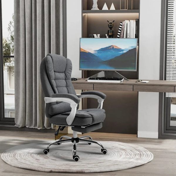 Rootz kontorsstol - Utfällbart fotstöd - Executive Chair - Datorsvängbar rullande - Justerbart ryggstöd - Task Recliner Home - Linnelook - Grå - 65L x