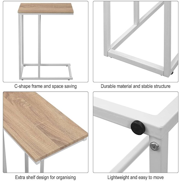 Rootz sidobord - C-format gavelbord - Modernt soffbord - MDF & metallram - Stabil konstruktion - 45cm x 25cm Bordsskiva - 63,5cm Höjd