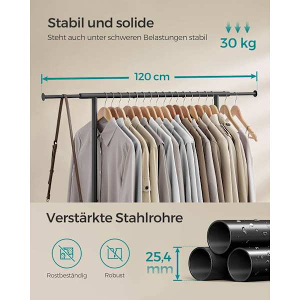 Rootz Justerbar, rullende tøjstativ - Bærbart tøjstativ - Knagerække - Stål og plastik - 40 cm x (83-120) cm x 156 cm